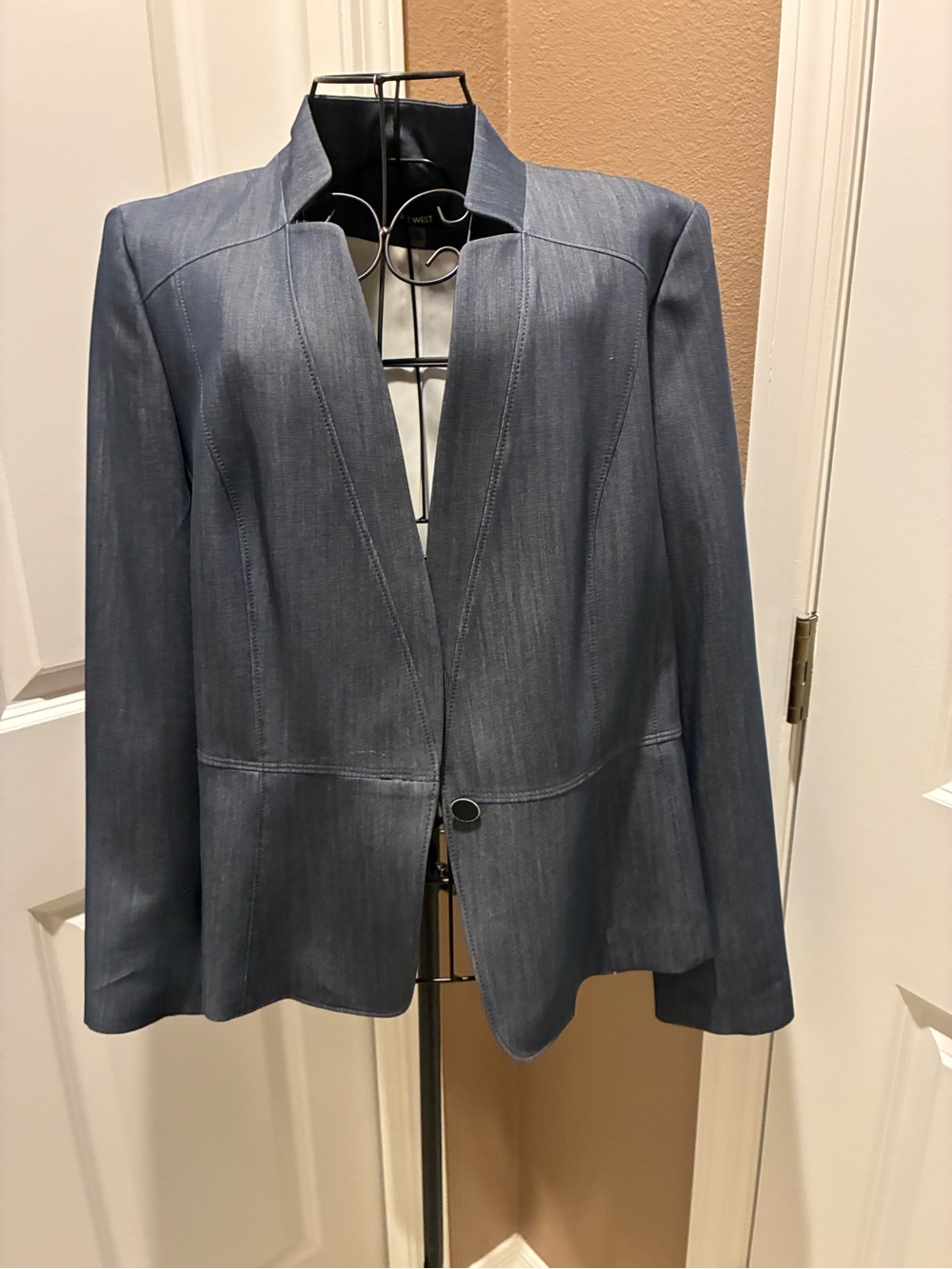Nine West Blue Open-Front Blazer